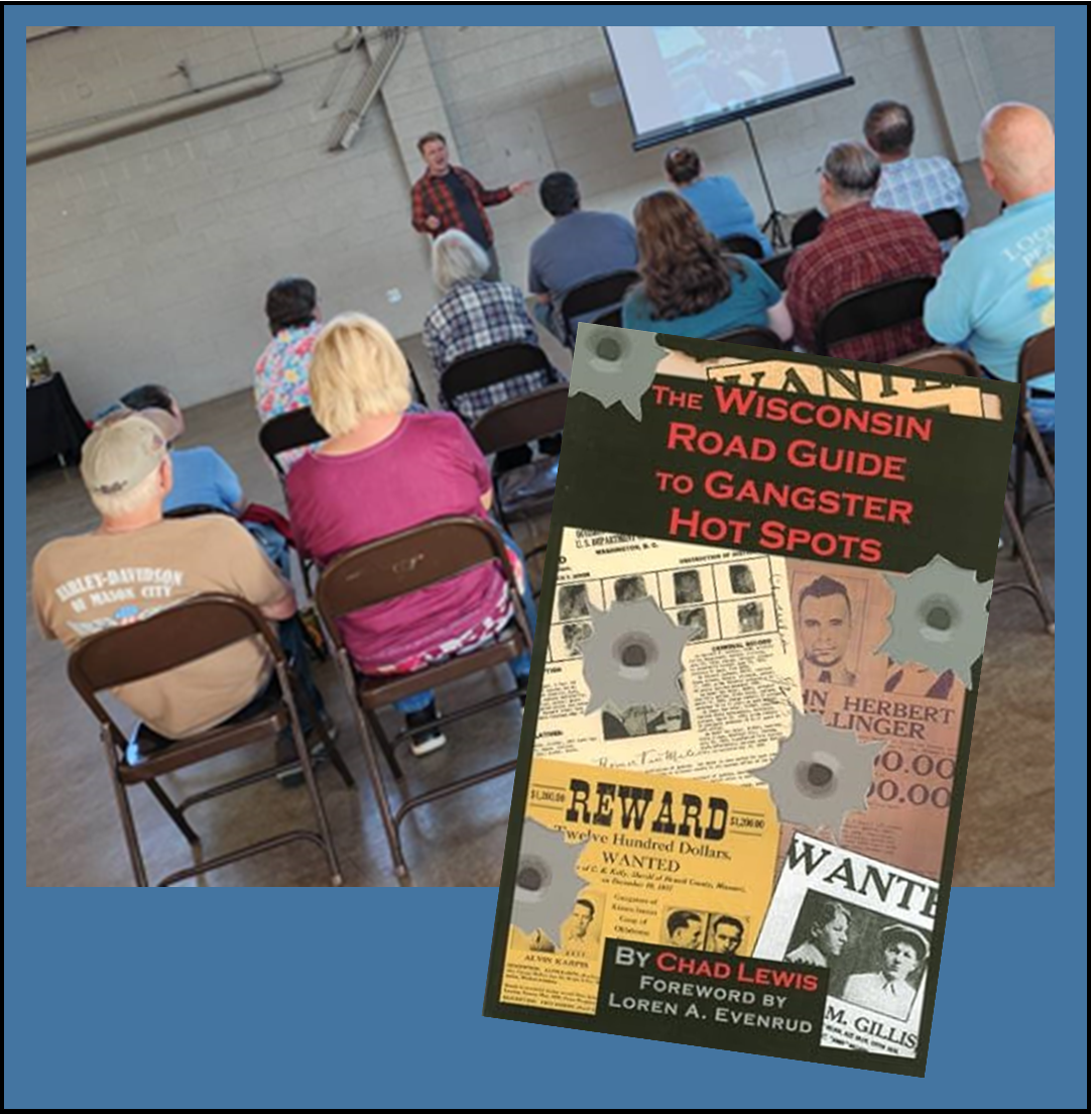 image of group of people listening to speaker overlayed by book