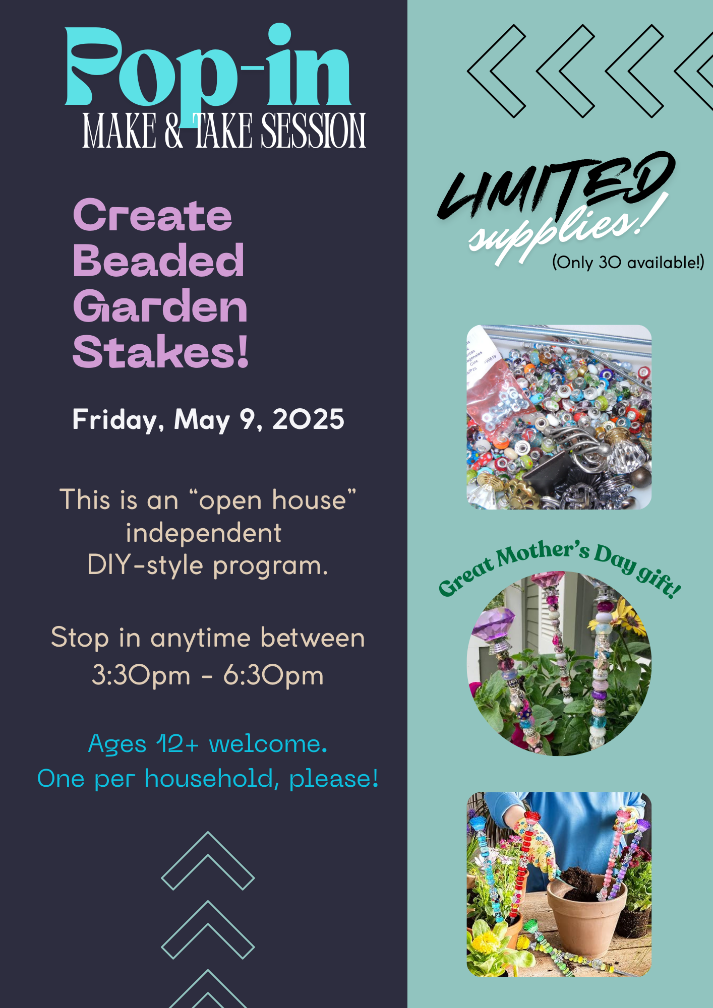 flyer for beaded garden stake crafting event